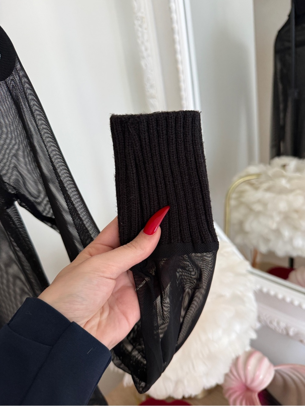Zara Black Sheer Mesh Turtleneck Long-Sleeve Top - Picture 4 of 13